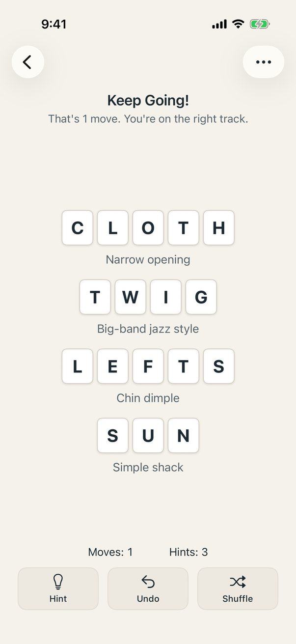 After a move, the header says the player is on the right track