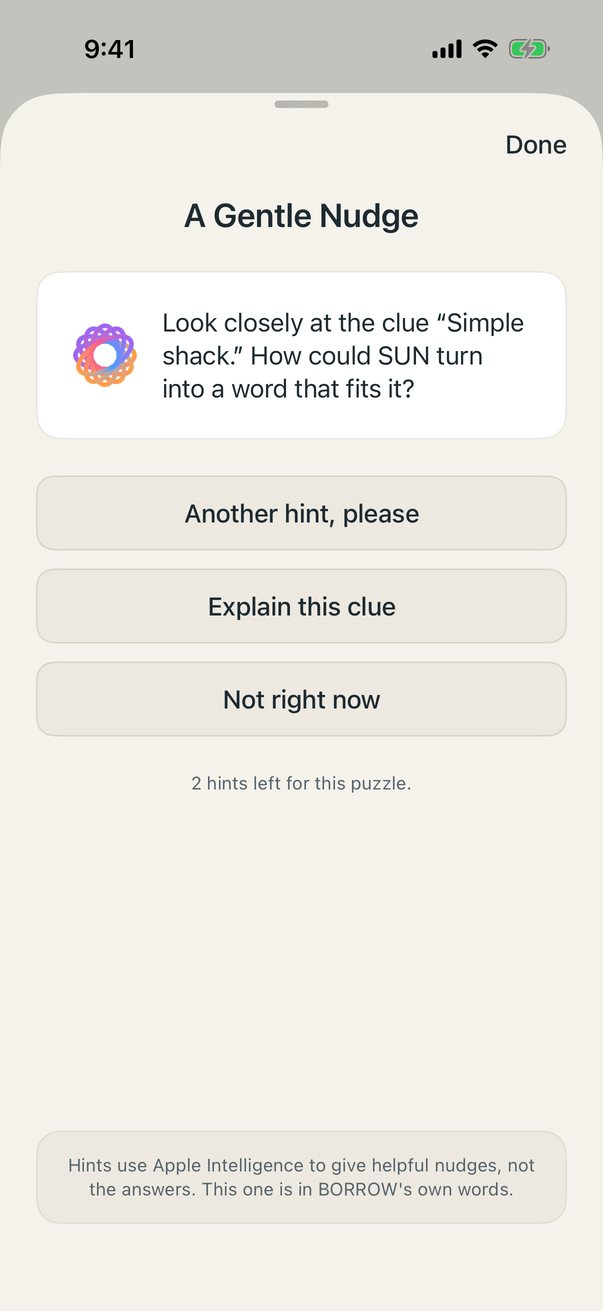 A Gentle Nudge hint sheet pointing at one clue