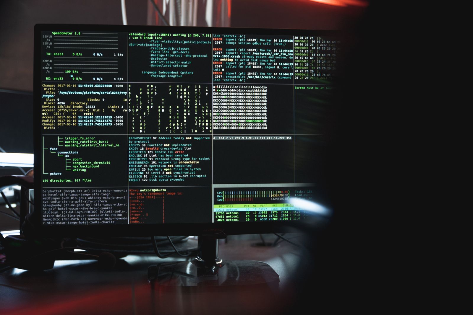 Close-up of a monitor displaying cybersecurity code
