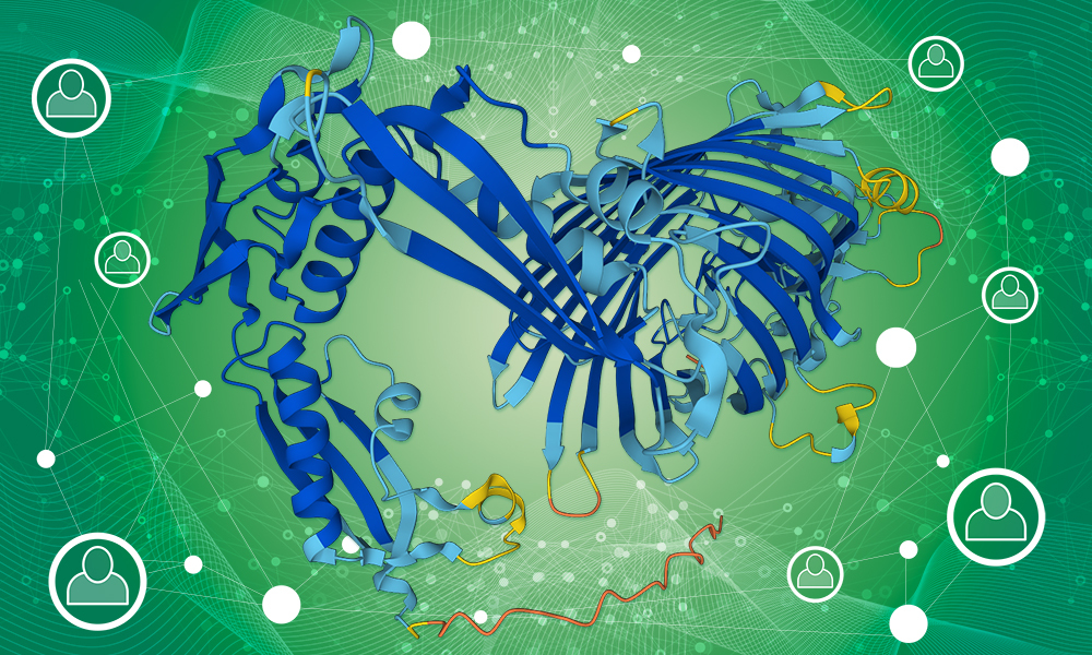 AlphaFold protein structure prediction on a green background