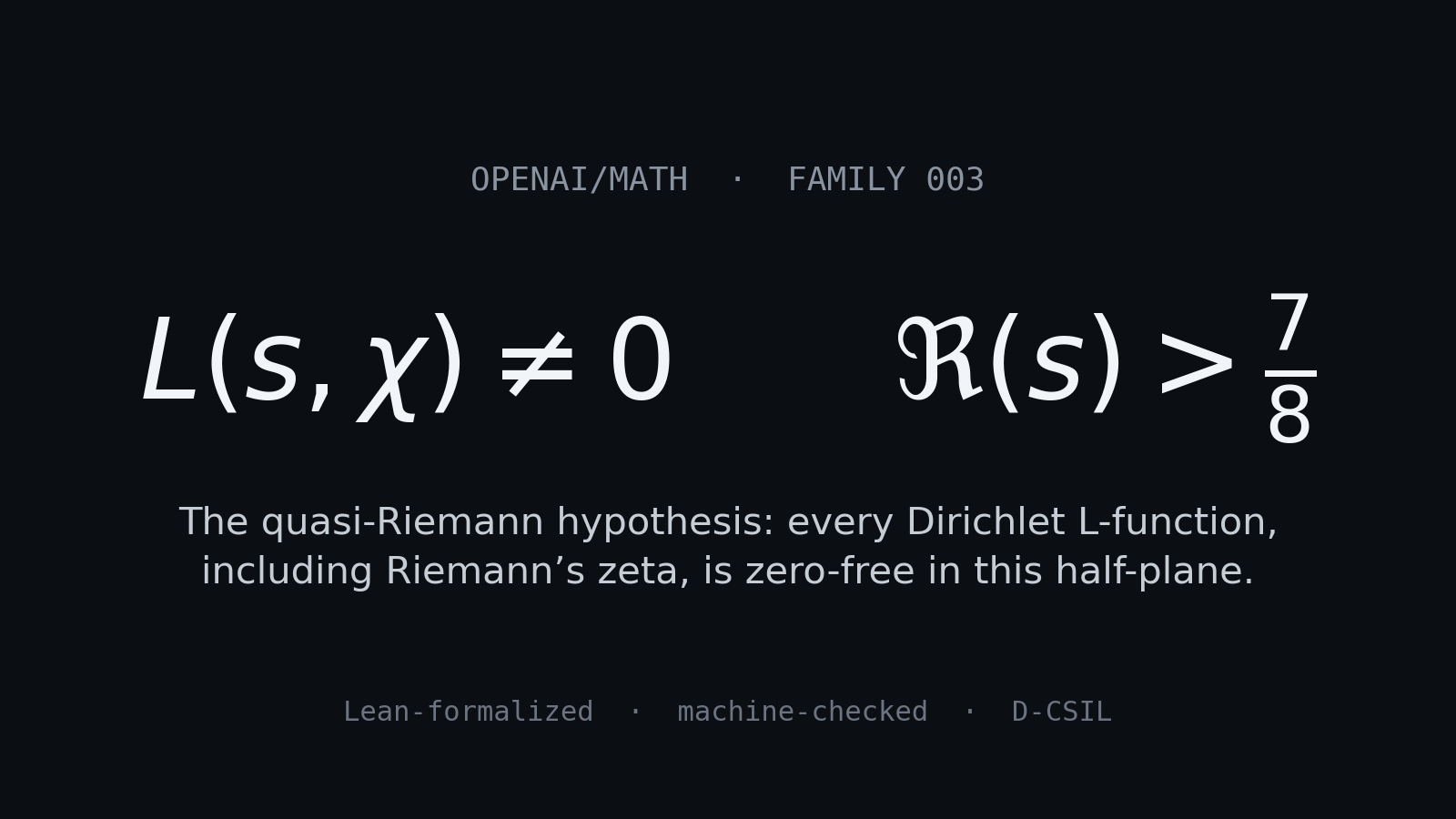 The equation L(s, χ) ≠ 0 for Re(s) > 7/8 — the quasi-Riemann hypothesis