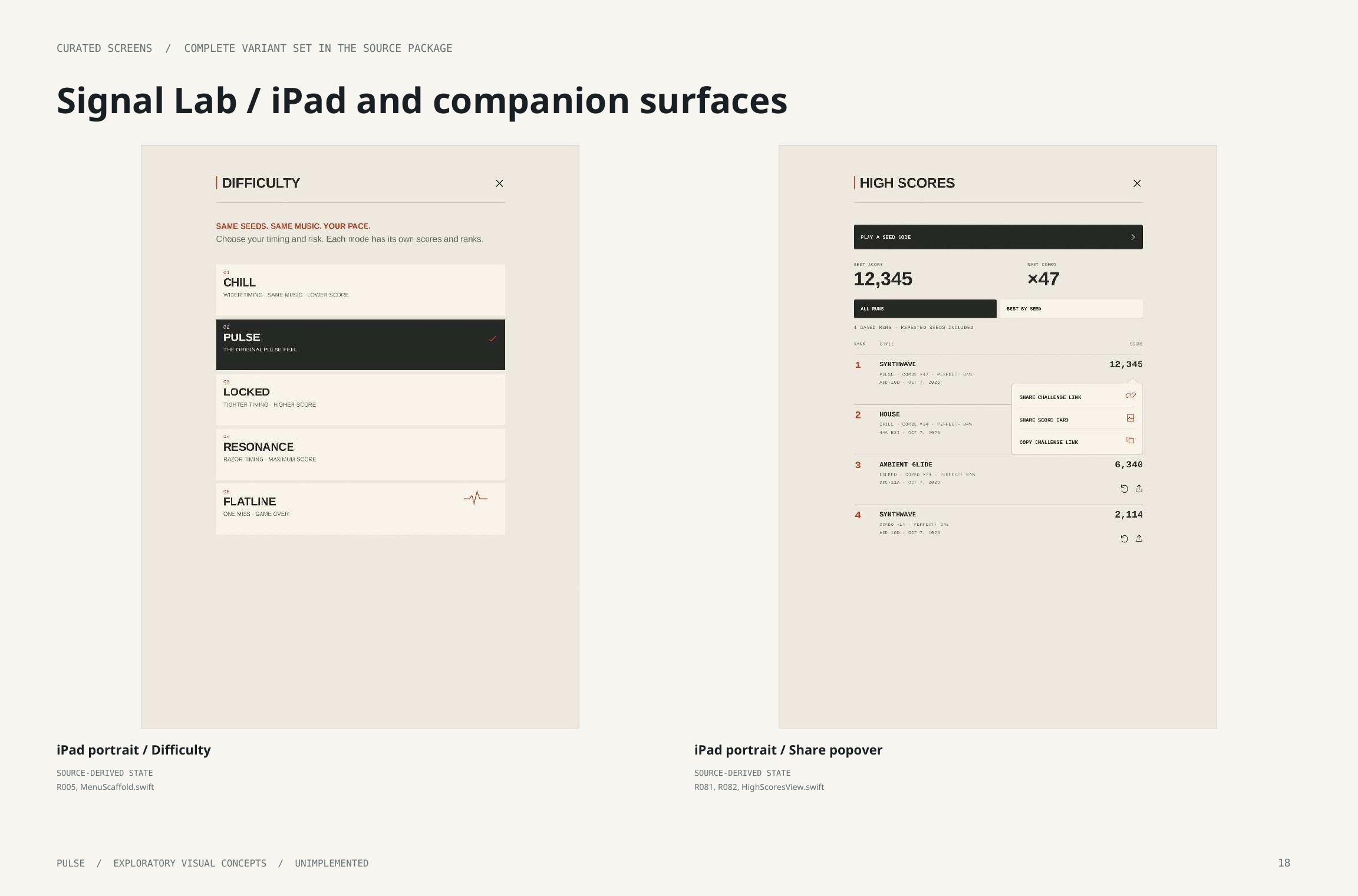 Original artbook page 18: Signal Lab / iPad and companion surfaces. Full page text follows.