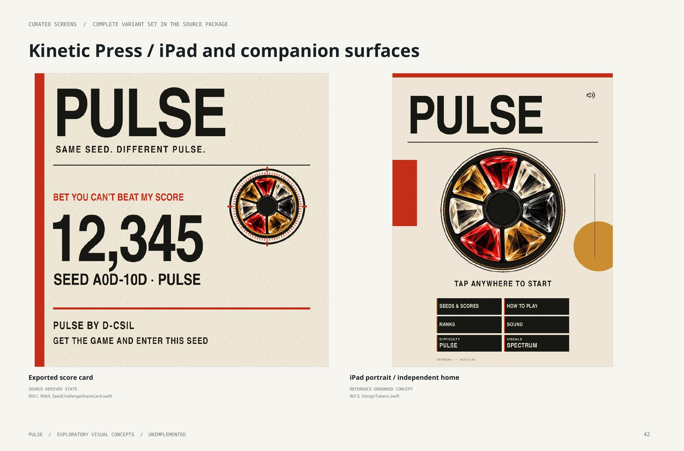 Original artbook page 42: Kinetic Press / iPad and companion surfaces. Full page text follows.