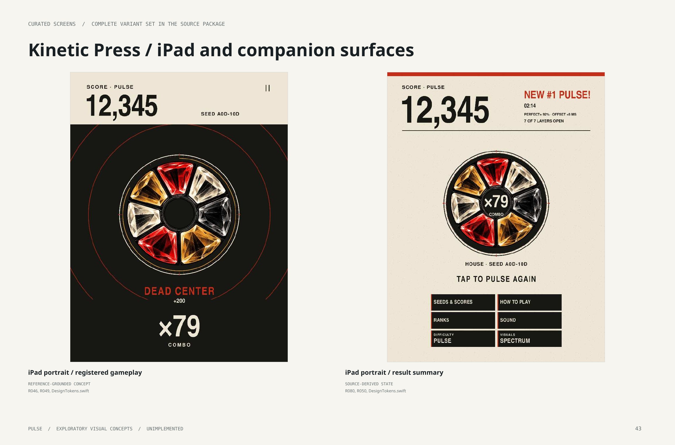 Original artbook page 43: Kinetic Press / iPad and companion surfaces. Full page text follows.