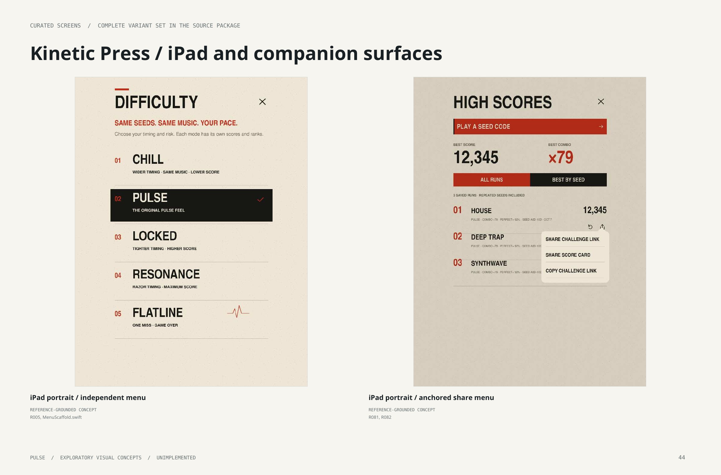 Original artbook page 44: Kinetic Press / iPad and companion surfaces. Full page text follows.